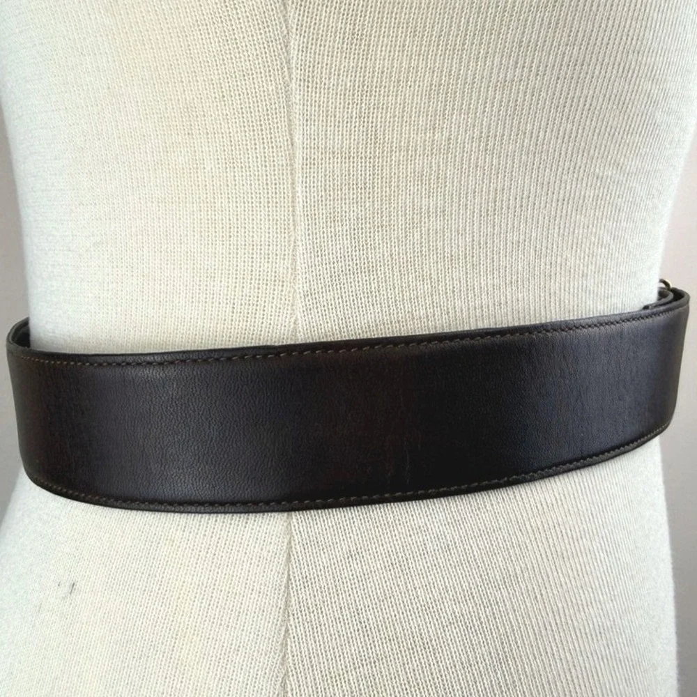 Vintage CHRISTIAN DIOR Brown Leather Belt Mens (30) Brass Buckle‎ Italy Classic